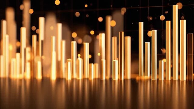 A mesmerizing abstract composition of shimmering golden bars and bokeh lights evokes a sense of growth, progress, and financial prosperity. ..Created with Generative AI, not depicting real subjects.