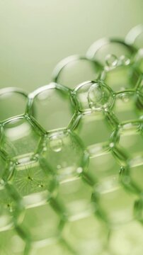 Close up of green soap bubbles with delicate dandelion seeds floating inside nature macro background