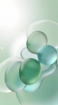 Abstract translucent green and blue bubbles floating on soft pastel background for modern design