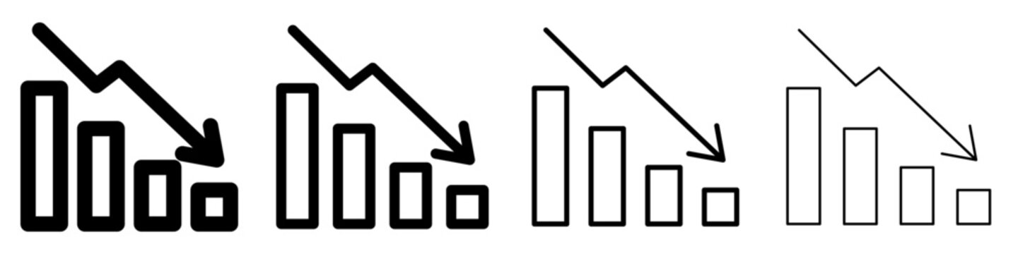 Bar chart decrease line icon showing downward trend
