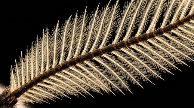 Microscopic view of a moth antenna showing detailed feathery sensory structures
