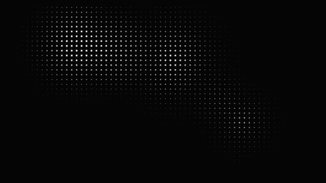 Abstract dark background with glowing white dot matrix pattern and geometric digital halftone overlay design texture