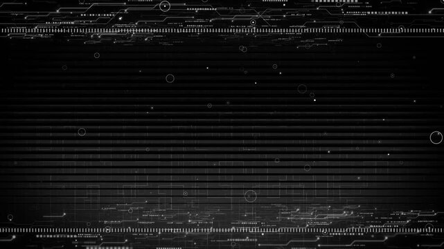 Monochrome digital circuit interface technical border open copy space. futuristic title software presentations, science dashboards, cyber overlays data screens broadcast modern technology backgrounds.