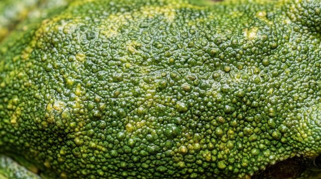 Extreme macro close-up of green tree frog skin texture with bumpy patterns