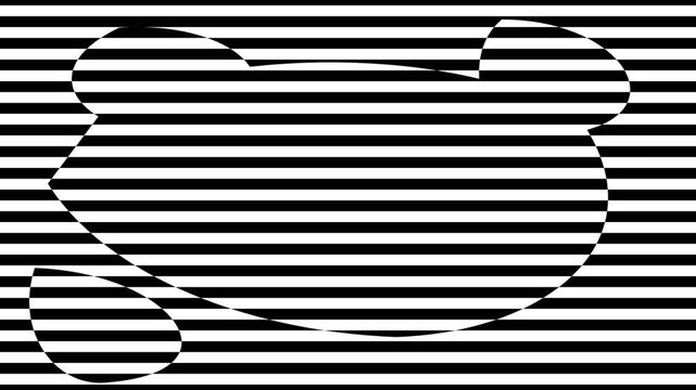 Hidden panda bear optical illusion silhouette with horizontal black and white stripe pattern background design