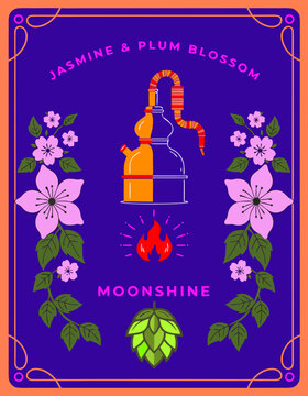 vector, vector graphics, moonshine, berries, maize, label, sticker, blueberry, oak, wormwood, wild berry, rowan, juniper, alcoholic beverages, bourbon, spirits, alcoholic products