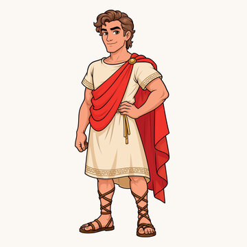 Ancient Roman Man Character in Traditional Toga Clothing Vector Illustration