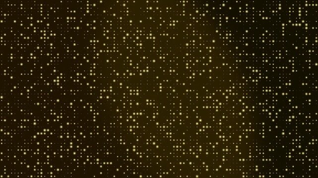 Abstract gold halftone dot pattern background with glowing particles and shiny grid texture for digital technology design
