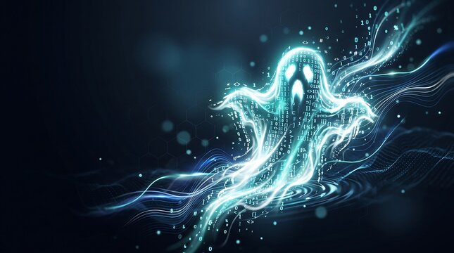 Digital Hologram Ghost Energy Wave Halloween Tech Background