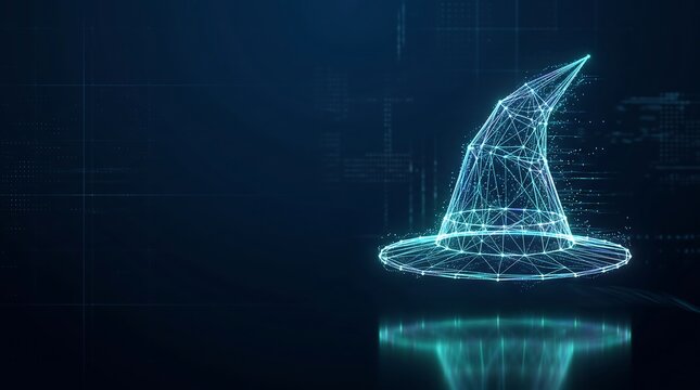 Minimalist Hologram Witch Hat Wireframe Halloween Tech Banner