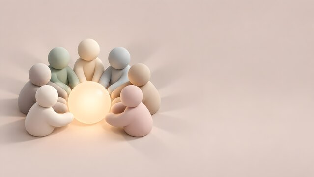 Abstract Business Team Sitting Around Glowing Sphere Brainstorming
