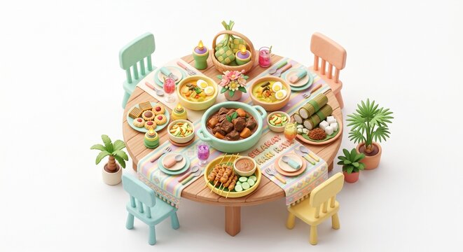 3D Miniature Hari Raya Traditional Food Feast Table