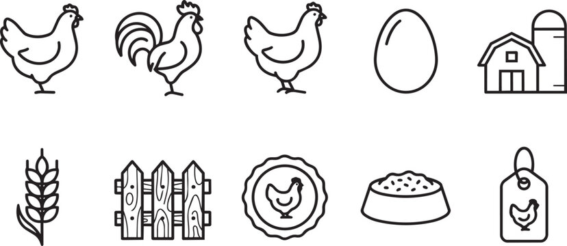Farm animals and elements for rural life illustration for countryside and agricultural design.