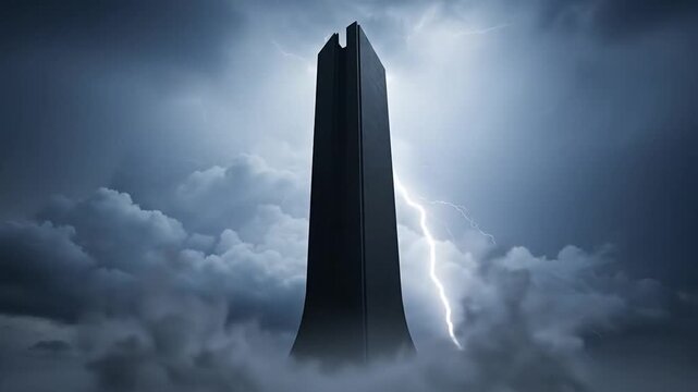 Towering Structure Amidst a Stormy Sky - A Dramatic Visual.