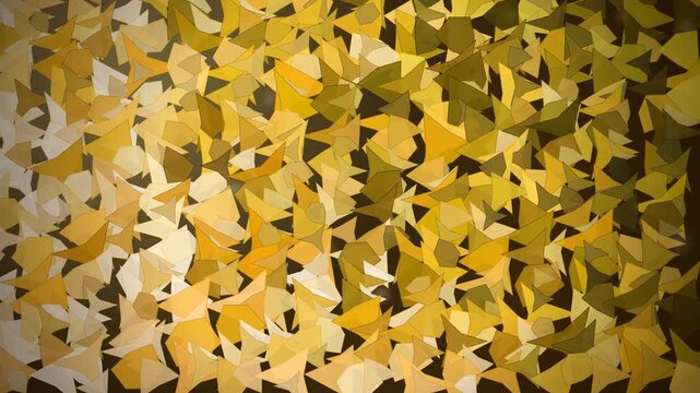 Abstract golden geometric pattern with triangular mosaic elements in warm yellow and brown tones