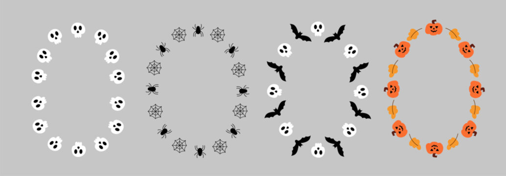 Halloween oval rames set. Borders for social media banner, poster, placard, card or party invitation.