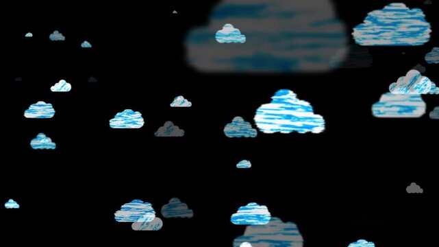 Floating cloud technology scene remote computing, hosted applications, digital services, online resources, infrastructure, enterprise storage, collaboration, migration distributed networks. 3D