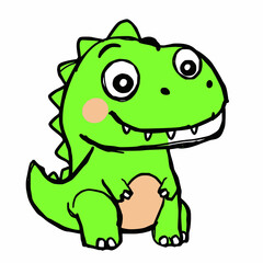 Obraz premium Cute Green Dinosaur Scribble Vector Illustration