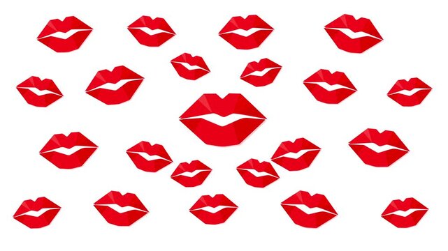 One lips mark pops at the center, then multiplies into a stylish full-screen kiss pattern in varied sizes, creating a playful animation ideal for beauty promos, fashion reels, ads, and social posts.