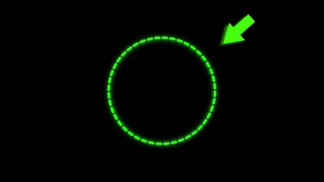 Minimal green dashed loading circle arrow glow active process, waiting status, refresh command, ongoing operation, progress tracking, interface feedback, synchronization digital workflow activity.