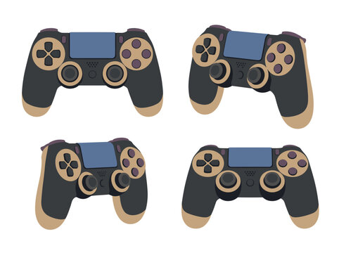 Modern gaming controllers illustrated in clean vector style showing various angles for high quality digital design and professional interface assets