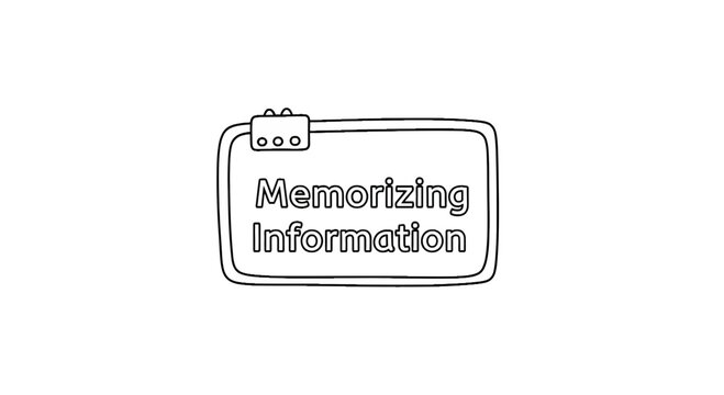 Hand-drawn illustration of a whiteboard with "Memorizing Information" text, isolated on transparent background.