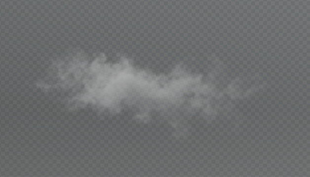 Translucent white cloud texture on transparent background. Soft horizontal fog and mist overlay. Realistic vapor element for composition