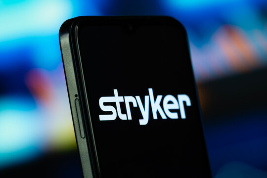 Kalamazoo, United States- 8 July 2026: stryker logo is seen on a smartphone.