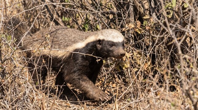 Honey Badger Moving Through Thick African Bush Photo