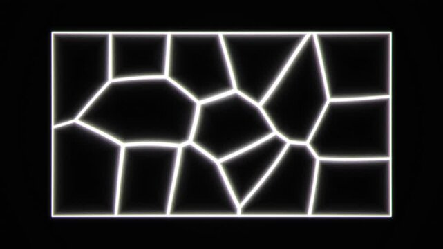 White Voronoi Cell Mesh Wireframe Frame Seamless Loop, Abstract Futuristic Polygon Motion Graphic