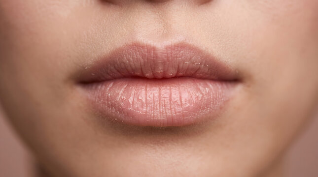 Macro photography of a single pair of human lips, extremely dry and severely cracked with peeling skin and visible fissures.