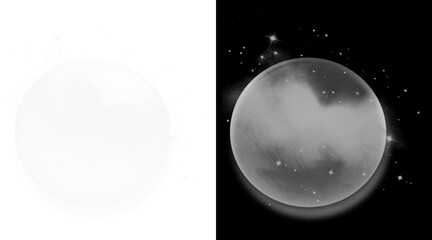 Glowing full moon with stars on black background, celestial lunar sphere with alpha channel mask, mystical night sky astronomy illustration © MstSaudia