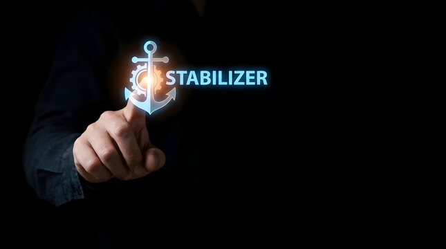 Business professional touching digital anchor stabilizer icon for financial