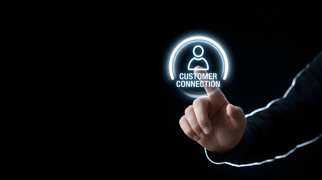 Business professional touching digital customer connection interface glowing