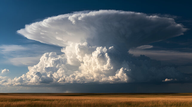 Dramatic Supercell Storm Clouds Rolling Across An Open Prairie, Crisp Midday Sunlight, Shot On 85mm Lens, Shallow Depth Of Field, High-Contrast Tones, Photorealistic, Ultra-Detailed