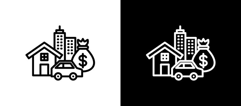 Assets Line Icon On White and Black Backgrounds.   
