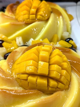 Tropical Mango Pudding Dessert Artfully Garnished