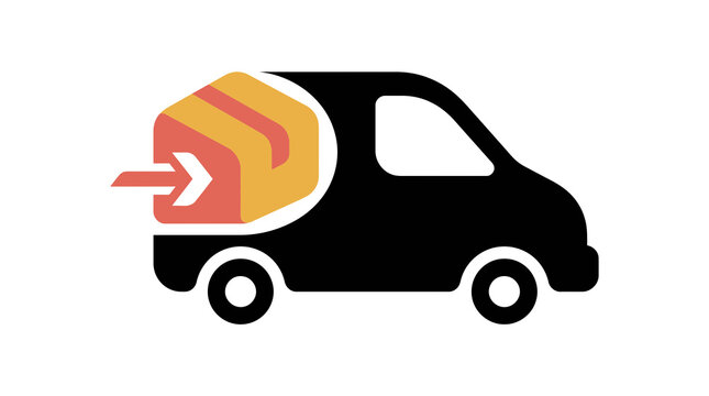 Delivery truck vector icon with moving parcel box for shipping, logistics, and fast distribution services