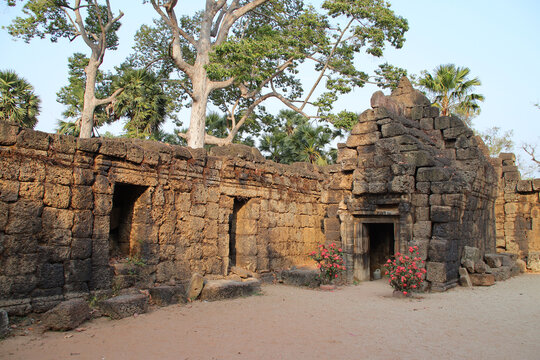 ruined khmer hindu and buddhist temple (ta prohm) in the takeo province in cambodia 