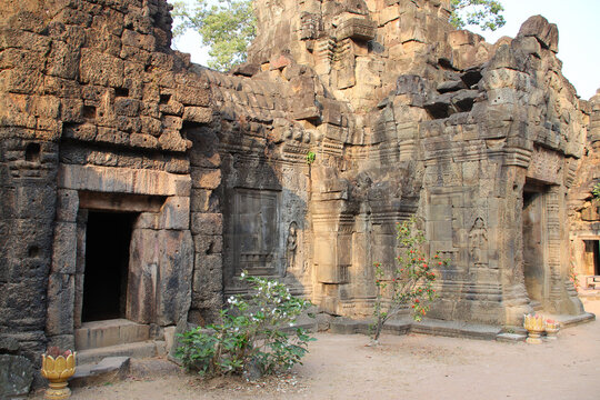 ruined khmer hindu and buddhist temple (ta prohm) in the takeo province in cambodia 