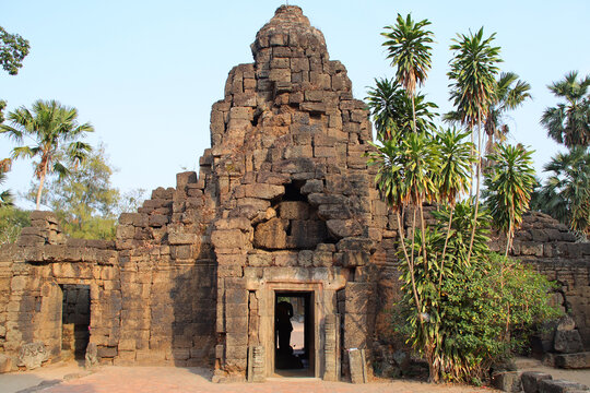 ruined khmer hindu and buddhist temple (ta prohm) in the takeo province in cambodia 