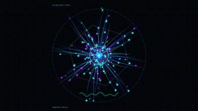 Abstract digital visualization of data particles and energy flow