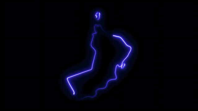 Glowing neon blue outline of the country of oman isolated on a black background, digital map of middle eastern nation