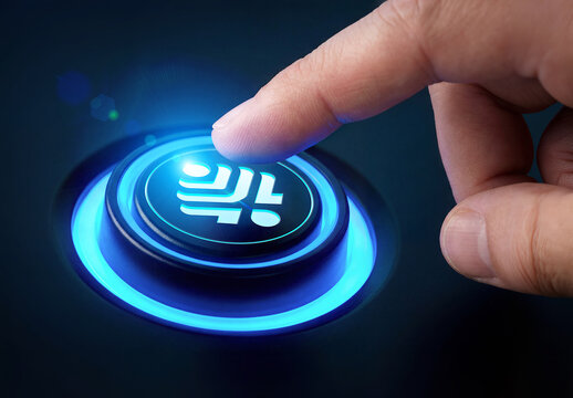 Glowing Blue Circular Start Button Logo Mockup