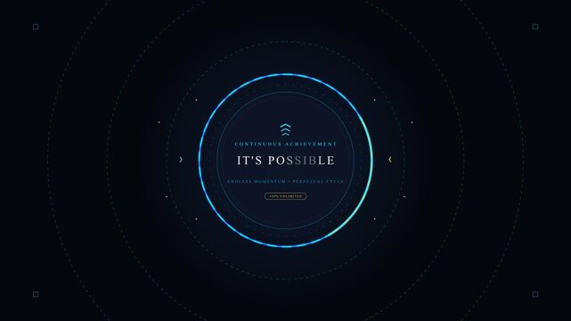 Futuristic digital HUD circle with glowing blue lights and pixelated text, motion graphic
