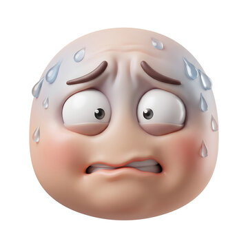 Nervous and sweating emoji character with a worried expression isolated on transparent background