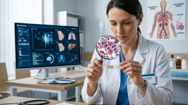  female scientist doctor examining cancer cell  in petri dish in medical laboratory