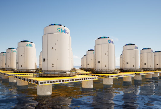 Small modular nuclear reactors on offshore platform in the ocean