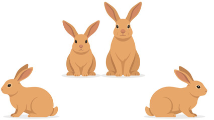 Obraz premium Brown Rabbit Character Set, Cute Cartoon Bunny Vector Clipart in Poses