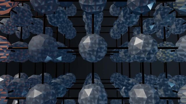 Abstract 3D geometric crystal lattice structure rotating motion graphic background